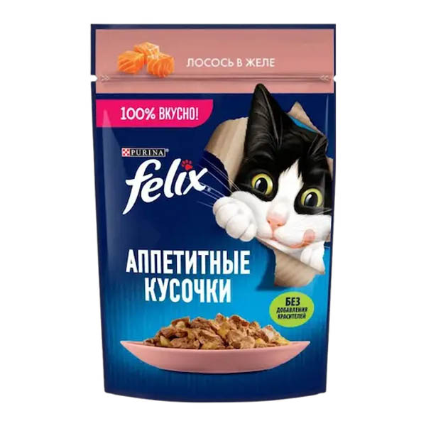 پوچ گربه بالغ 75 گرمی طعم سالمون ژله ای Felix