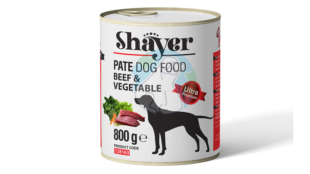 کنسرو پته سگ طعم گوشت و سبزیجات 800گرمی Shayer