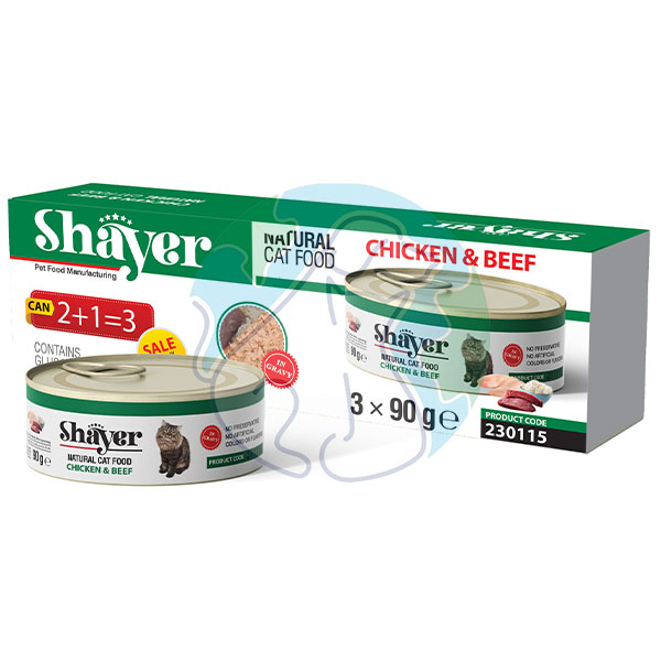 پک سه عددی کنسرو نچرال مرغ و گوشت گربه Shayer