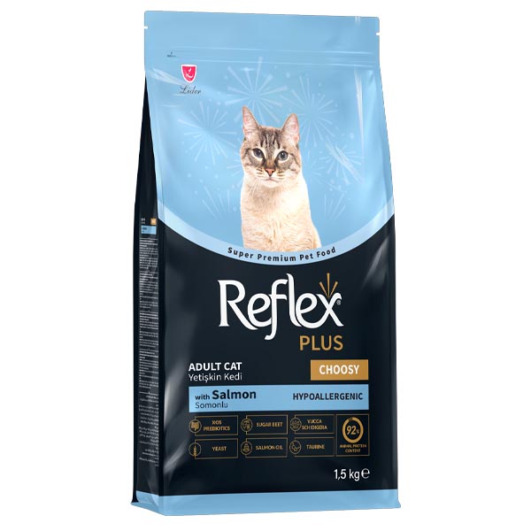 غذای گربه بالغ مخصوص بد غذاها با طعم سالمون reflex plus 1.5kg