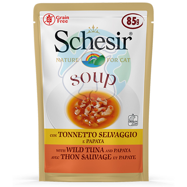 سوپ گربه ماهی تن وحشی و پاپایا 85گرمی Schesir