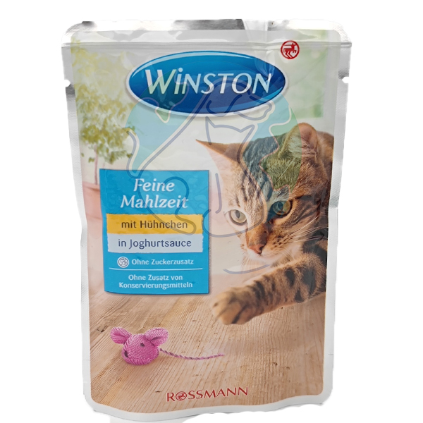 پوچ گربه بالغ مرغ و سس ماست 100گرمی Winston