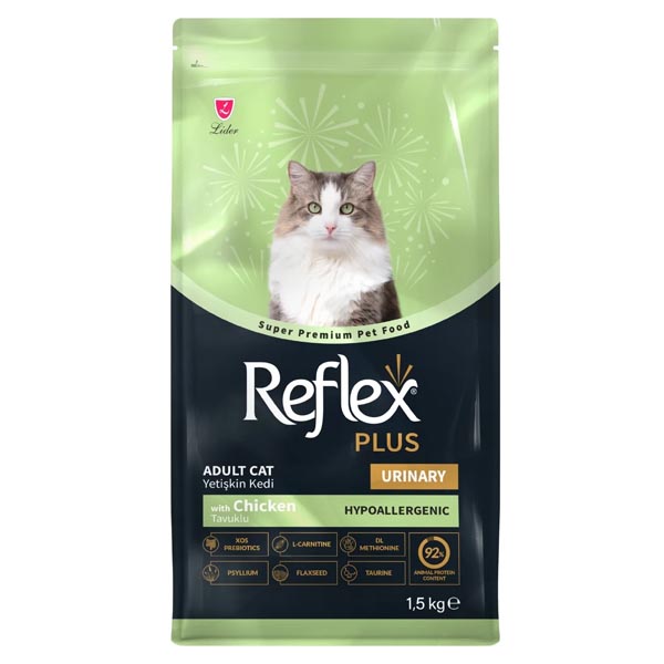 غذای گربه بالغ یورینری با طعم مرغ reflex plus 1.5kg